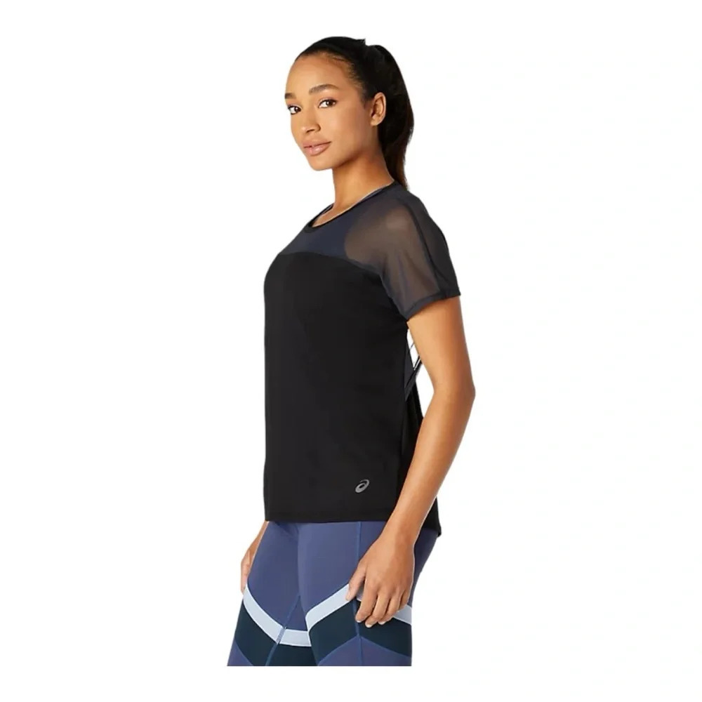 ASICS Black Mesh Running Shirt Women's XL Athletic Workout Quick Dry Top